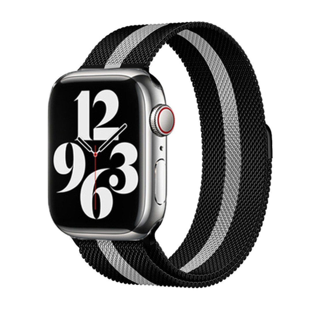 Apple Watch Uyumlu Milano Loop Çelik Kordon Silver Black